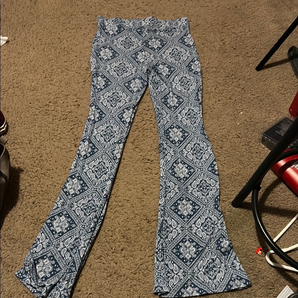 Blue Patterned Kid’s Flared Leggings